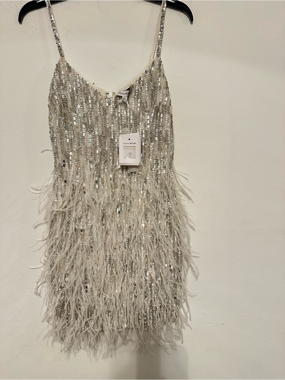 NADINE MERABI, Sadie Silver Dress Silver Fringe Crystal Mini Dress - Picture 4 of 8